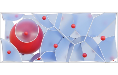 3D Apollonius diagram: red sites in translucent cells